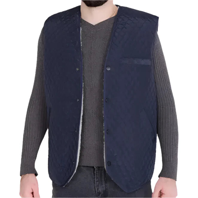 Men’s Rancher Western Sheepskin Vest with Quilted Design and Pockets-0