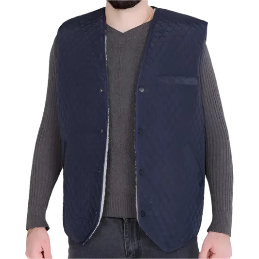 Men’s Rancher Western Sheepskin Vest with Quilted Design and Pockets-0