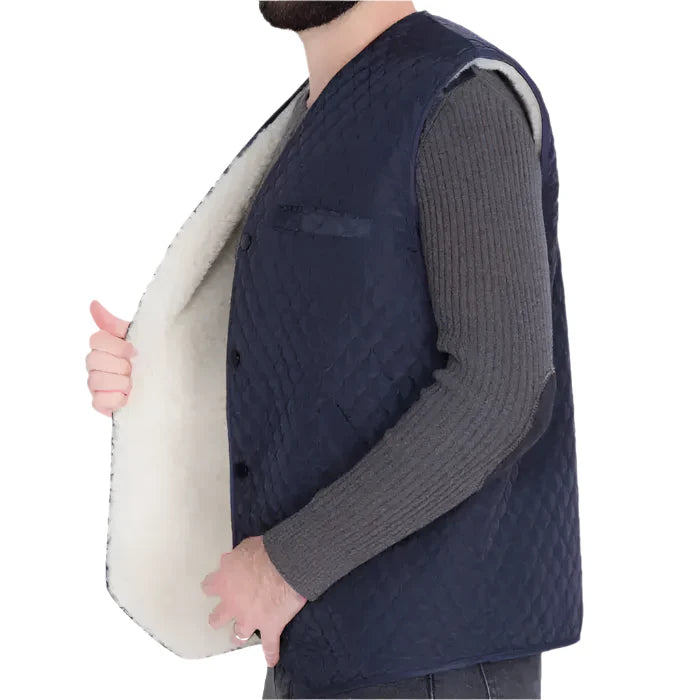 Men’s Rancher Western Sheepskin Vest with Quilted Design and Pockets-1