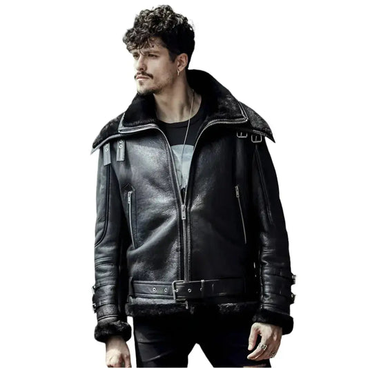 Men’s Shearling Aviator B3 Flying Jacket – Pilot Coat Style