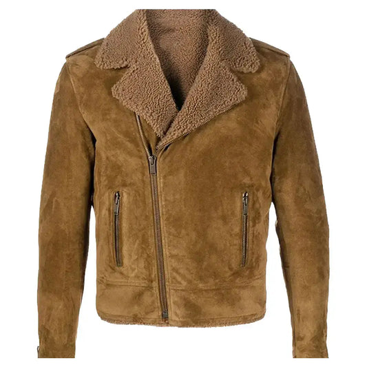 Mens Shearling Suede Bomber Jacket-0