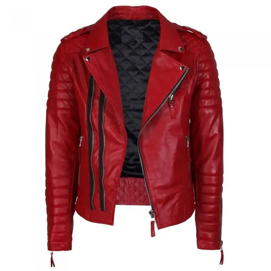 Men's Supreme Red Biker Fashion Leather Jacket