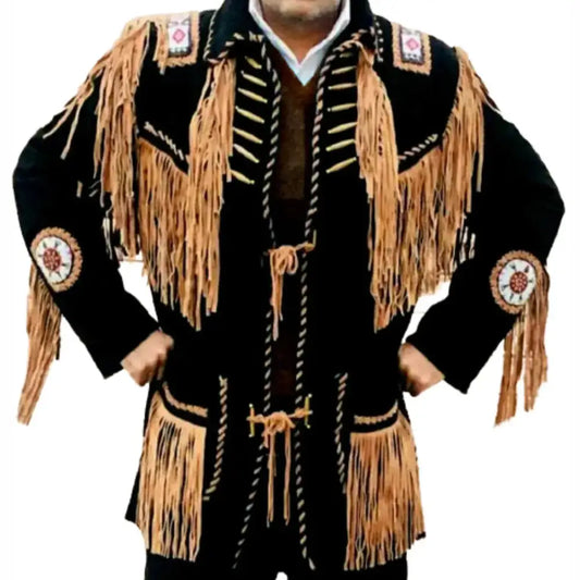 Men's Premium Suede Western Fringe Leather Jacket-0