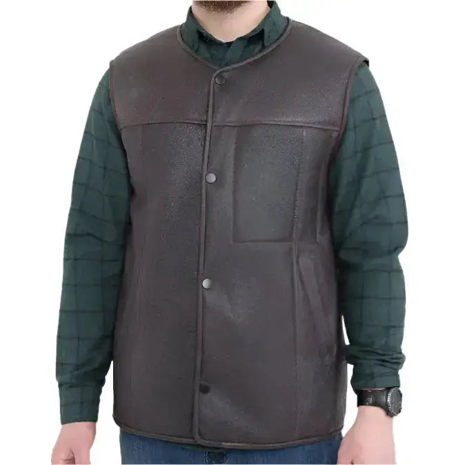 Men’s Western Sheepskin Vest with Hidden Zip Front Pocket