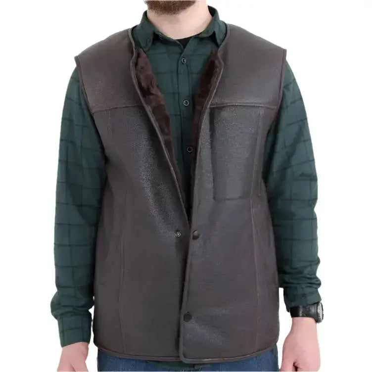Men’s Western Sheepskin Vest with Hidden Zip Front Pocket
