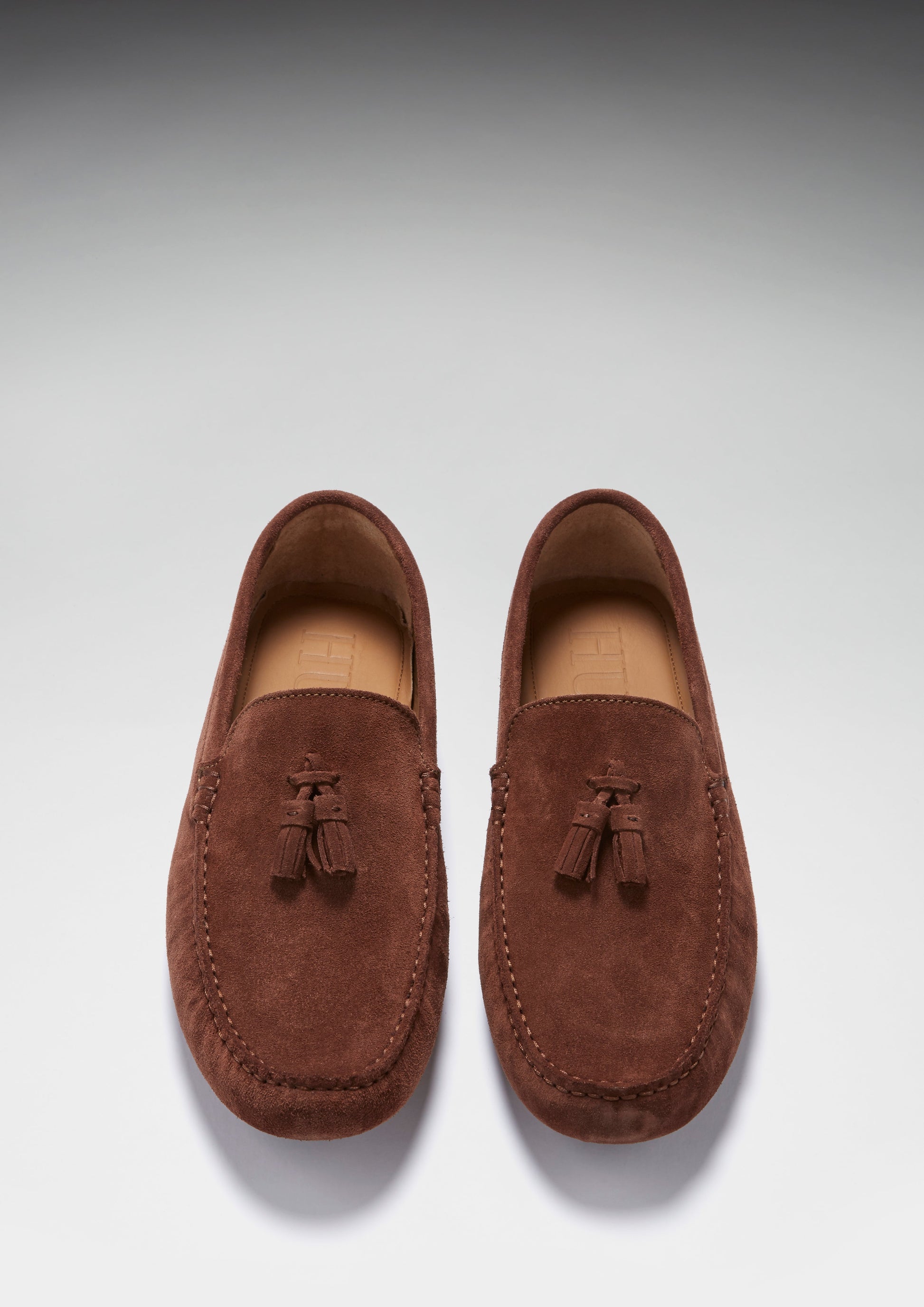 Tasselled Driving Loafers, mahogany brown suede-1