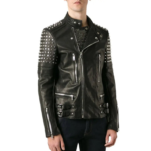 Men’s Classy Studded Biker Leather Jacket