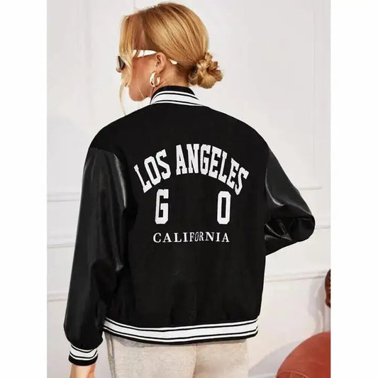 Women's Black Bomber Varsity Jacket