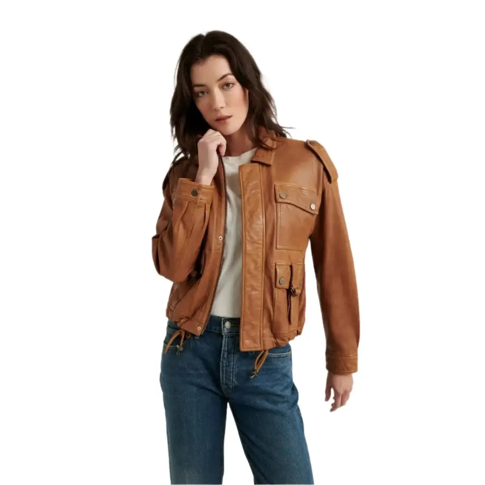 Women’s Brown Leather Jacket – New Stylish Design-0