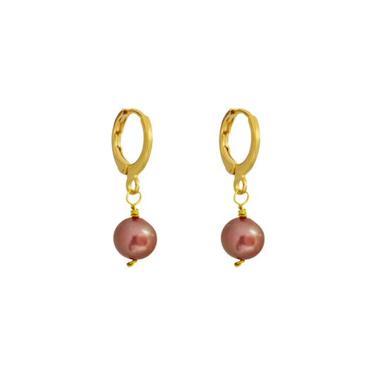 Orange Freshwater Single Pearl Huggie Earrings | by Ifemi Jewels