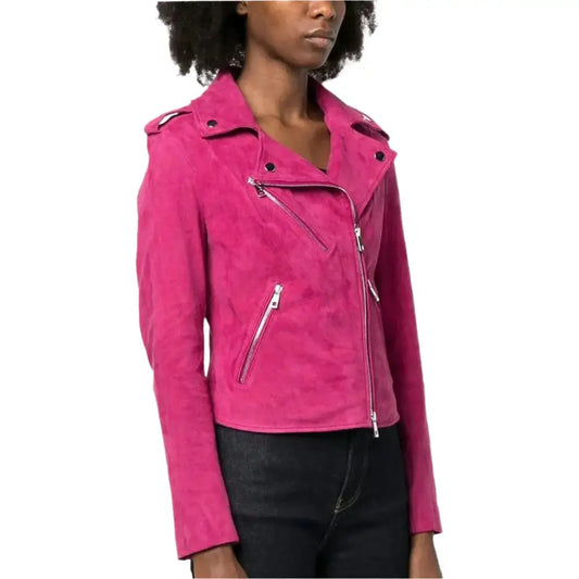 Women's Pink Suede Biker Jacket