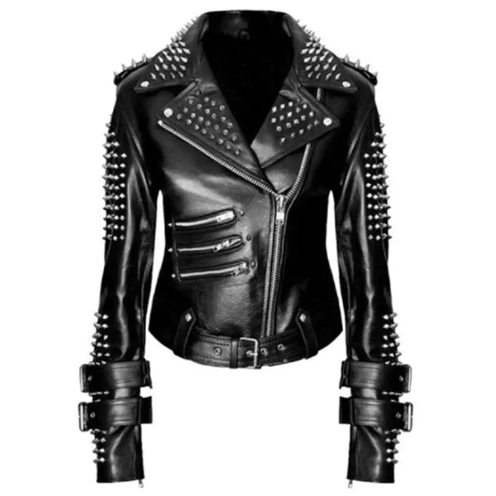 Women’s Punk Rock Black Studded & Spiked Leather Jacket