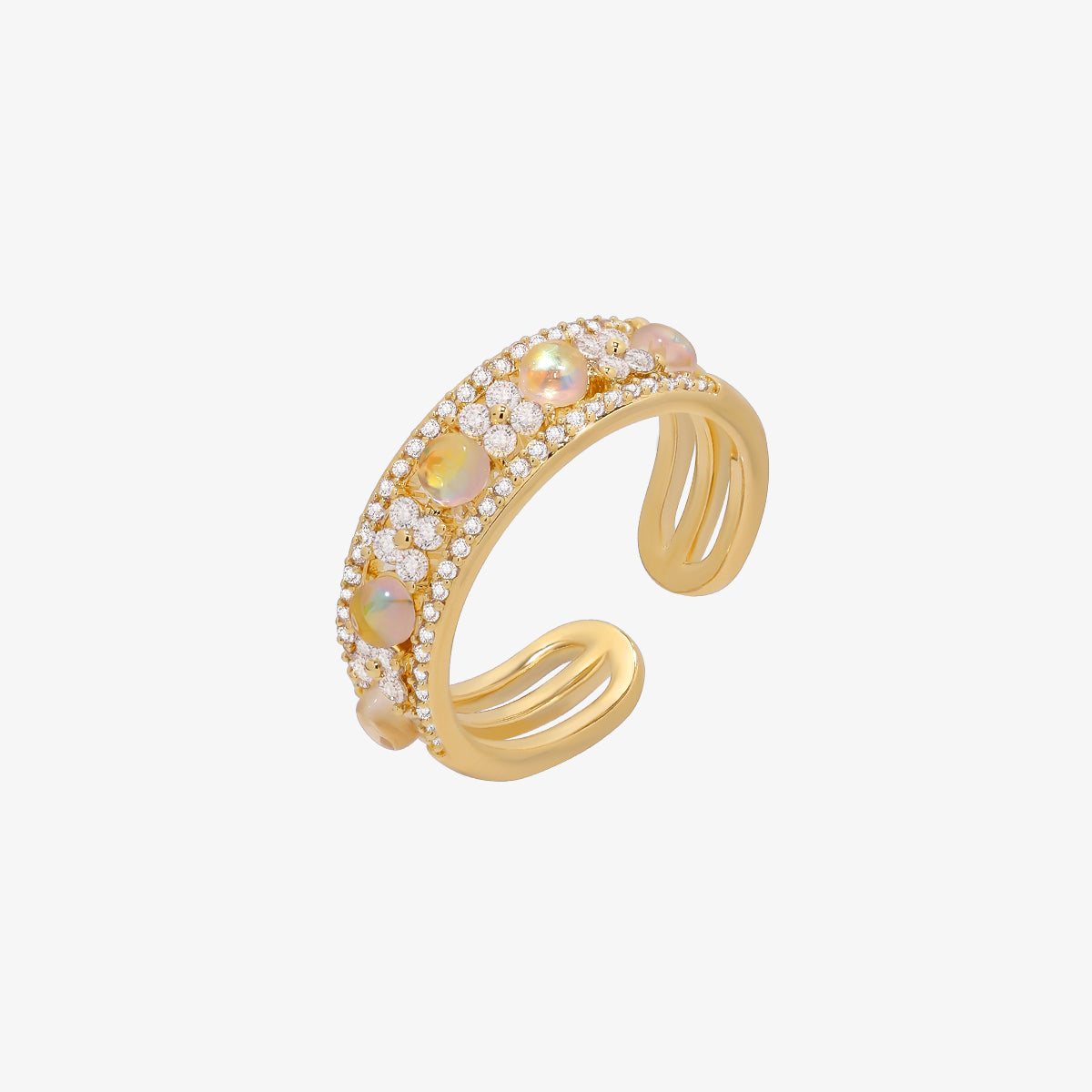 Moonstone flower layered ring