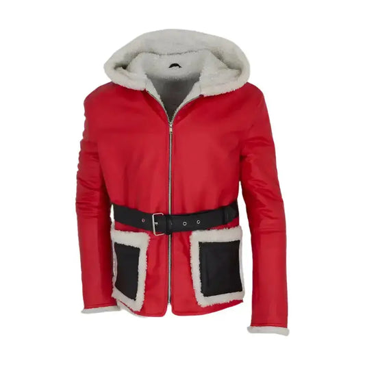 Men's Red and Black Santa Claus Leather Jacket-0