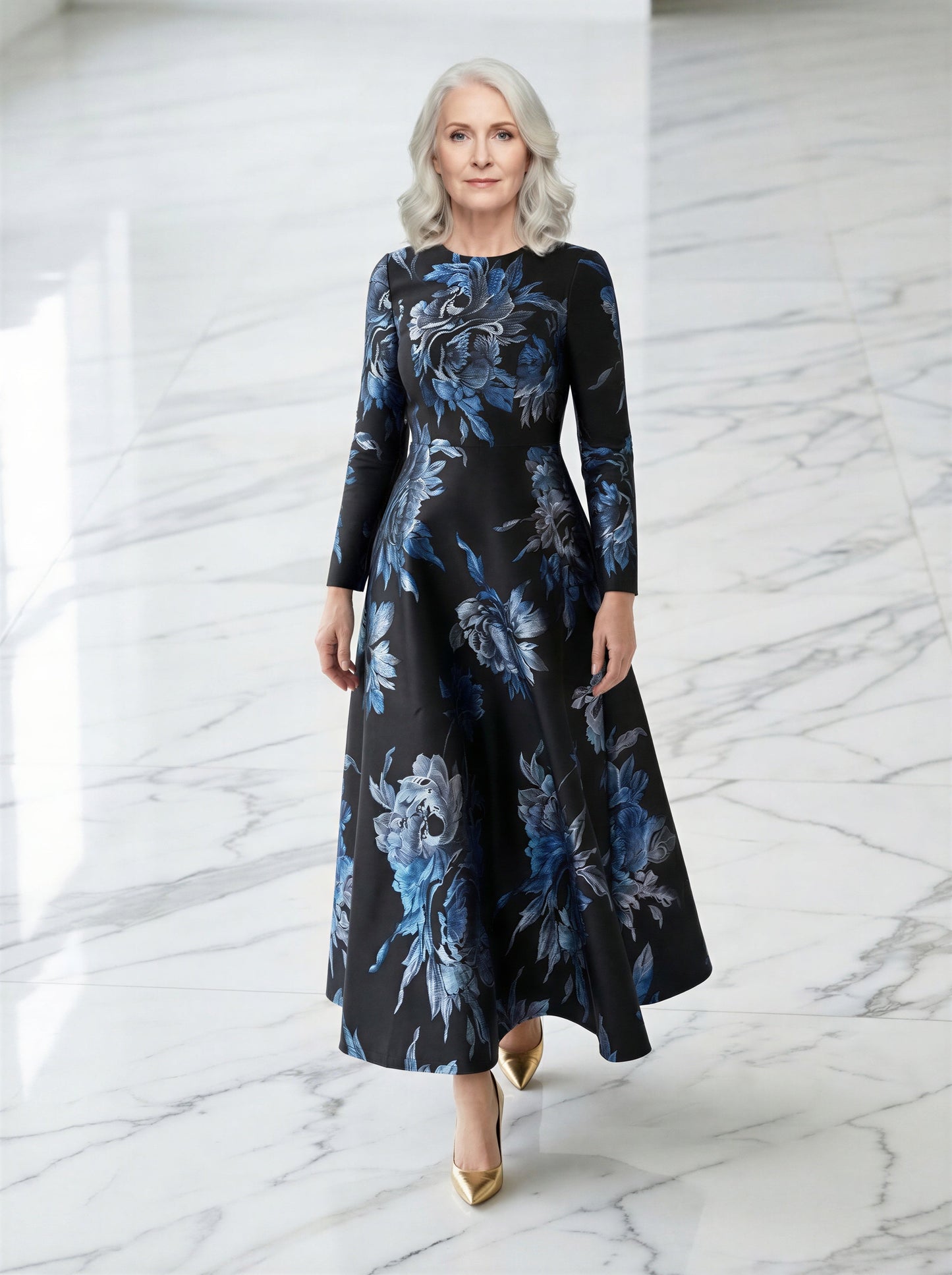 Cooper Allan The dark blue jacquard formal mum dress