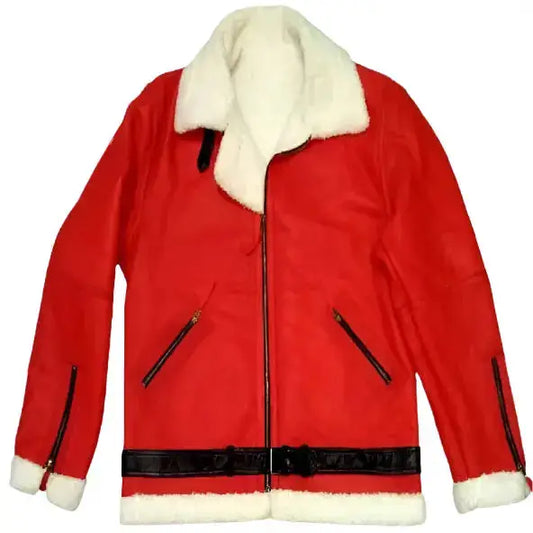 Men’s Santa Claus Sheepskin Leather Christmas Bomber Jacket-0