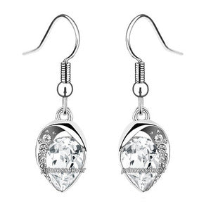 Silver Clear Dangle Pear Cut Earrings use Swarovski Crystal XE569-0