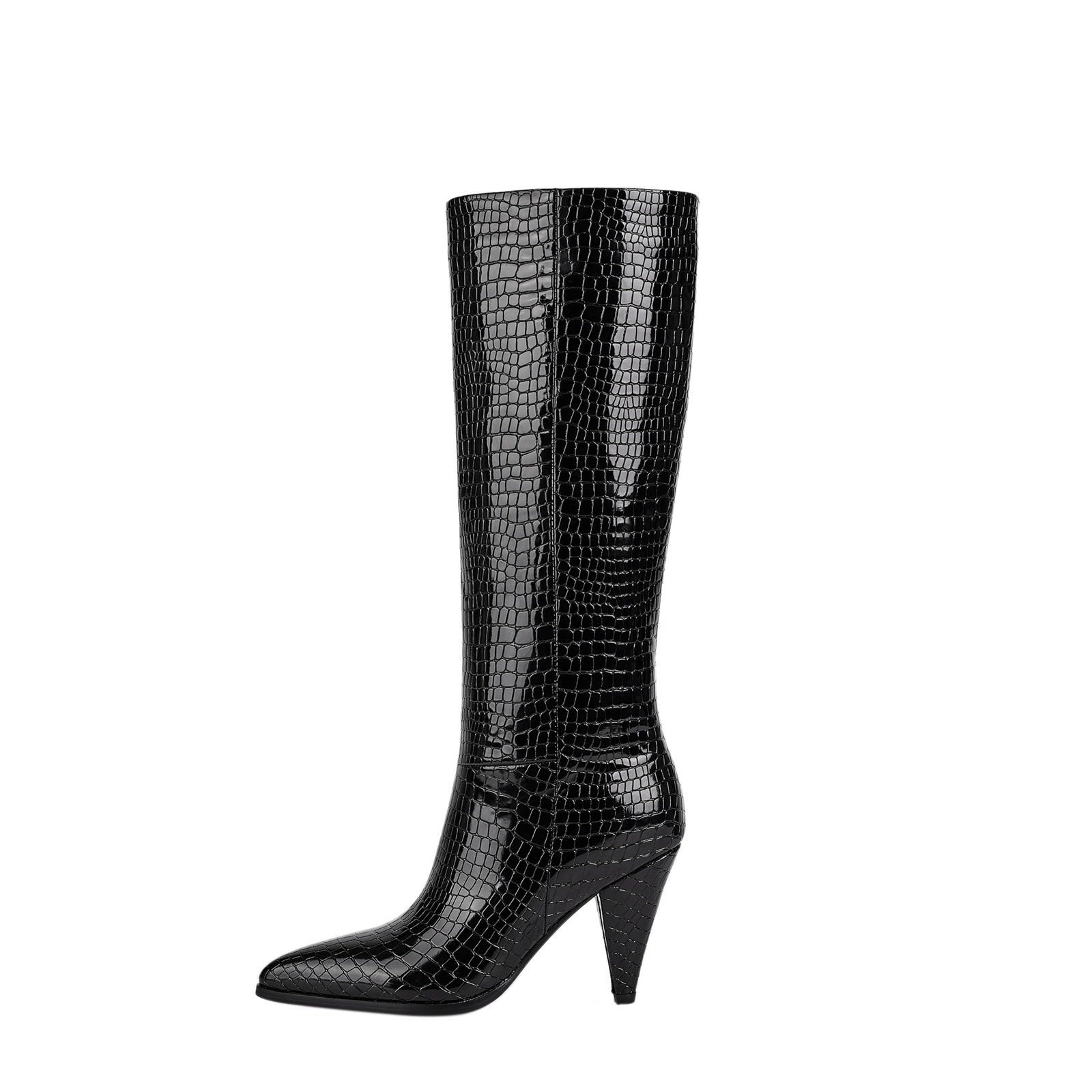 Sleek Textured Black Knee High Boots-0