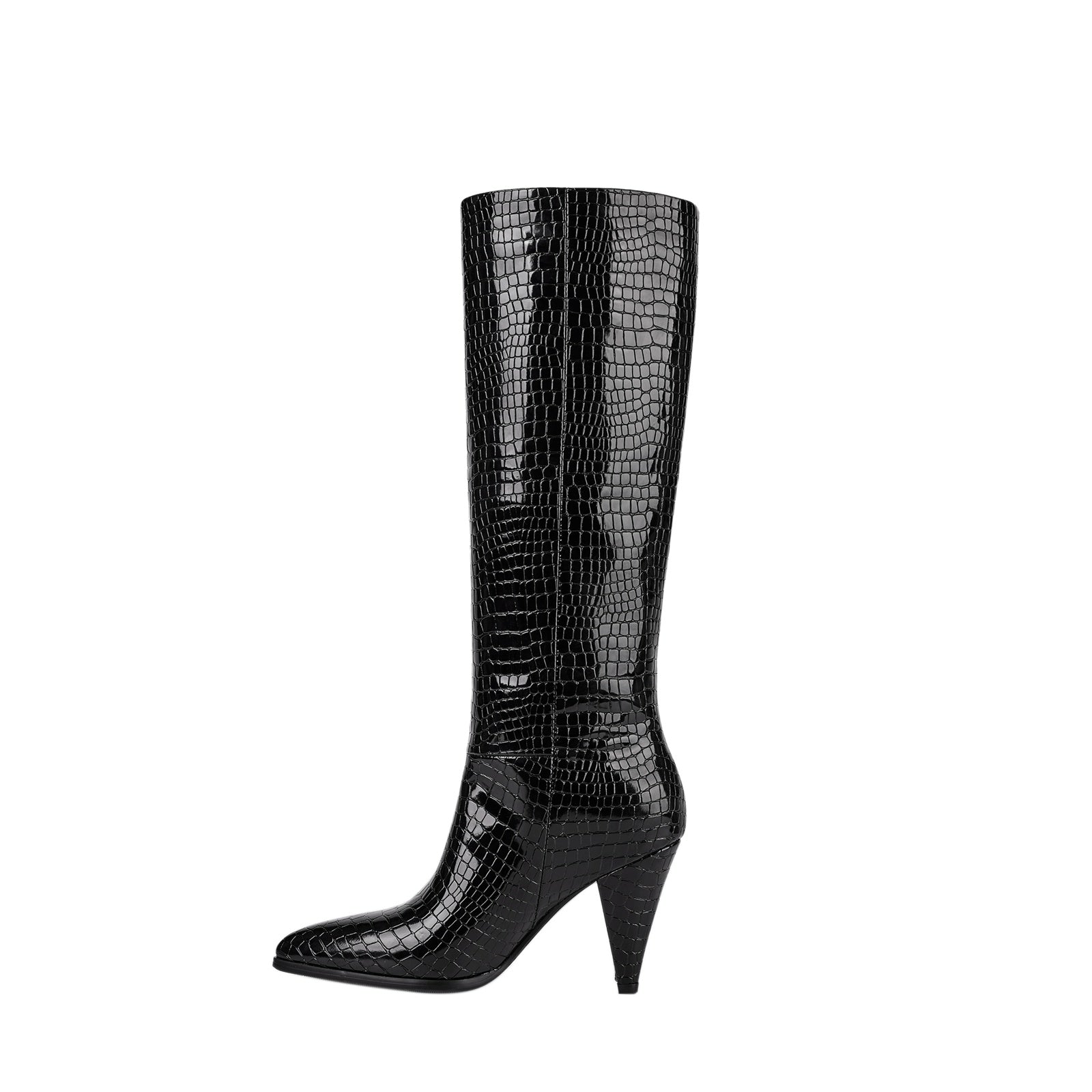 Sleek Textured Black Knee High Boots-1