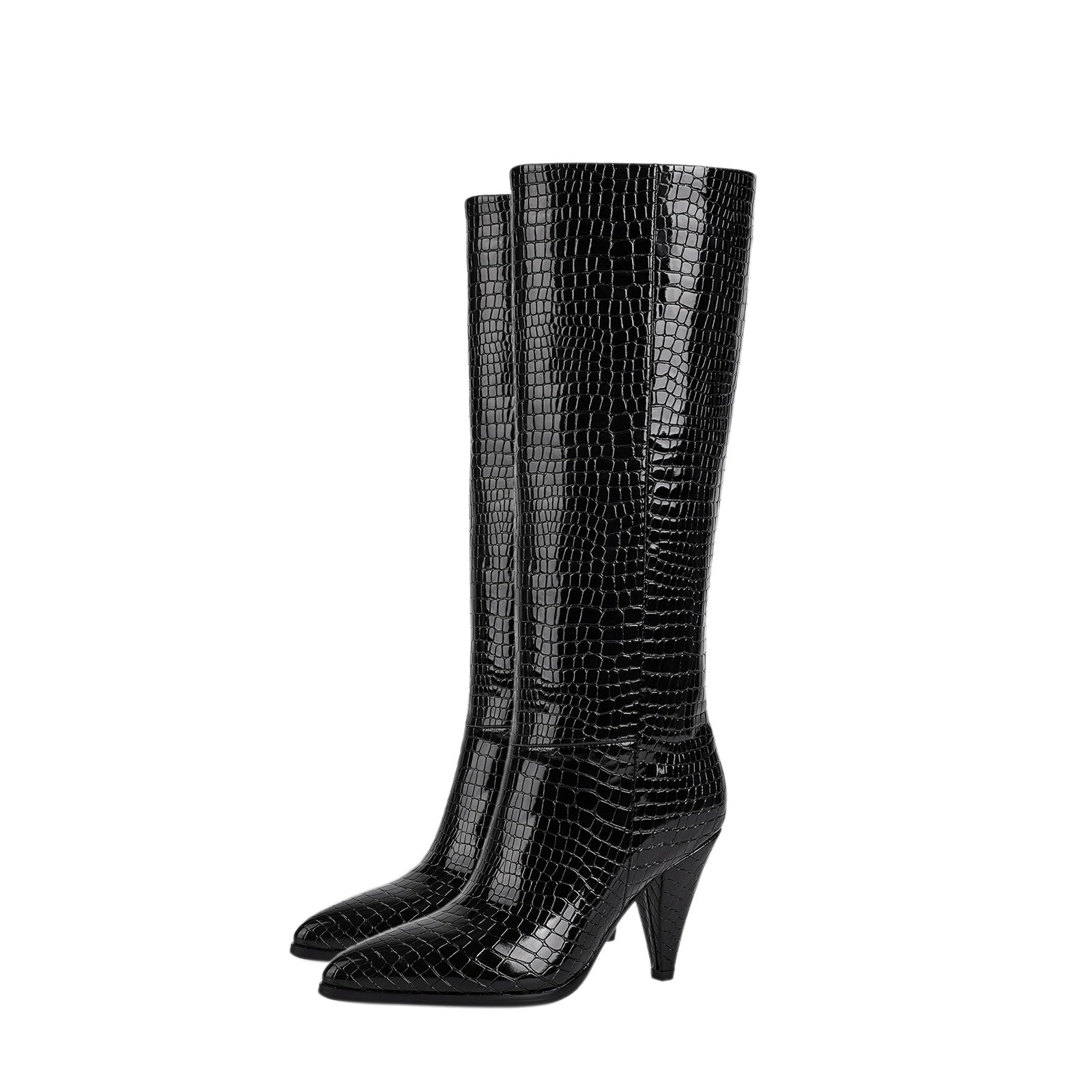 Sleek Textured Black Knee High Boots-3