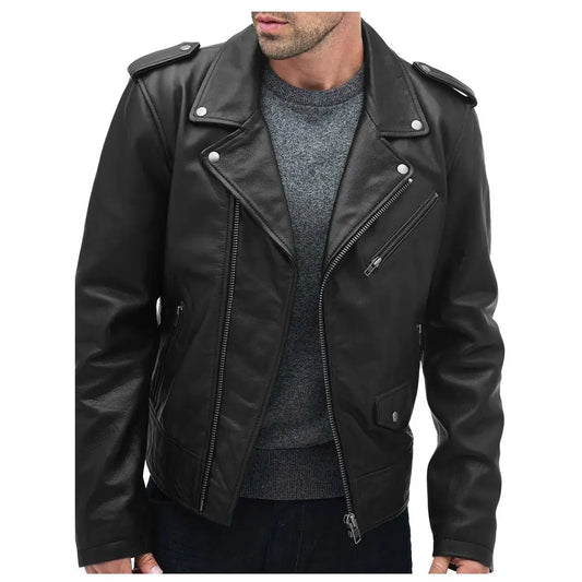 Men’s Leather Biker Jacket-0