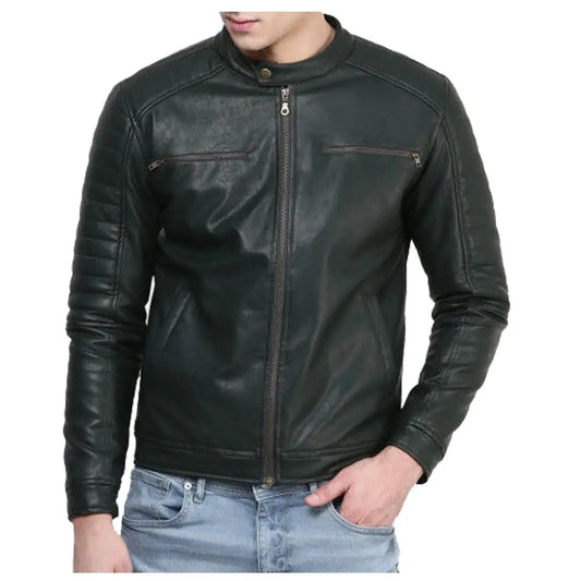 Men's Slim Fit Leather Biker Racer Jacket-0