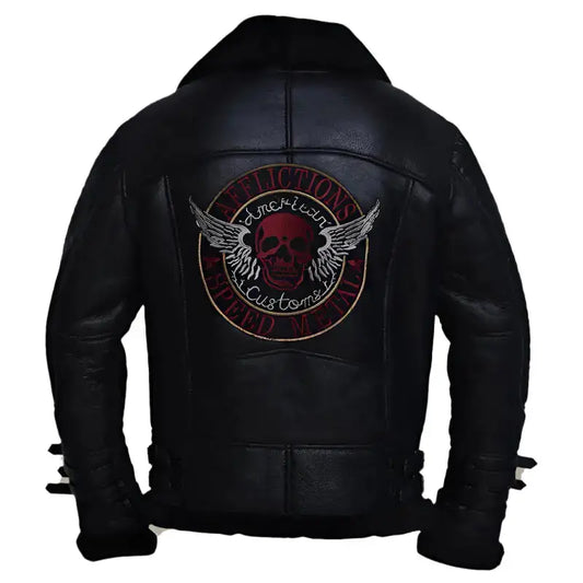 Mens Black Biker Shearling Jacket