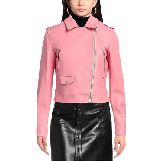 Women's Pink Biker Leather Jacket
