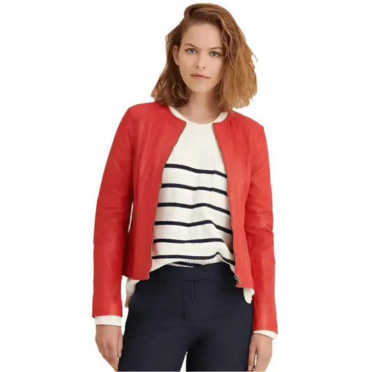 Women's Red Leather Jacket
