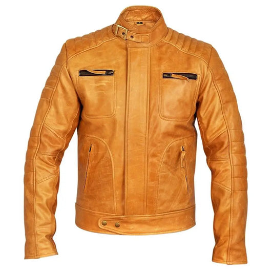 Men’s Vintage Orange Leather Biker Jacket-0