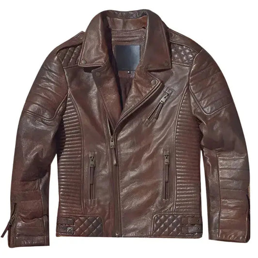 Waxed Brown Leather Biker Jacket
