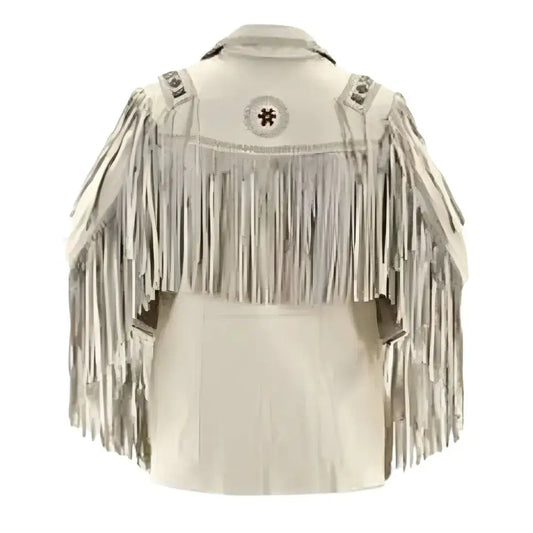 Men's Western Cowboy White Suede Leather Jacket