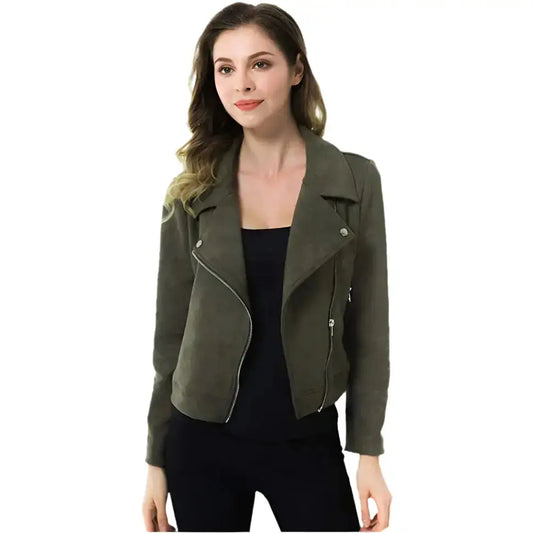 Riders Republic UK Women's Army Green Suede Biker Jacket