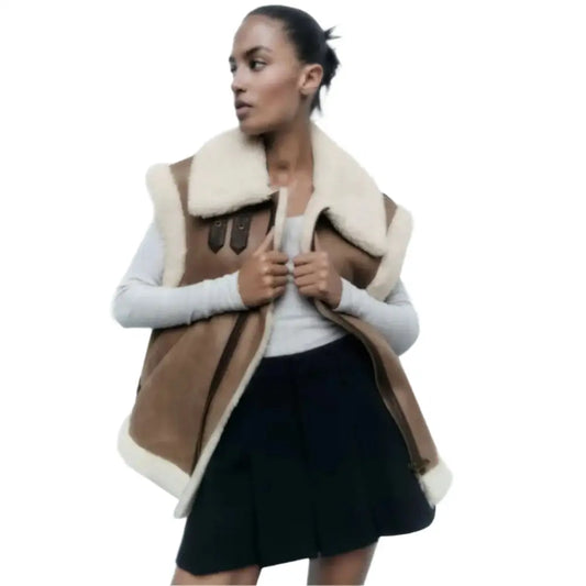 Women's B3 Shearling Fur Bomber Vest-0