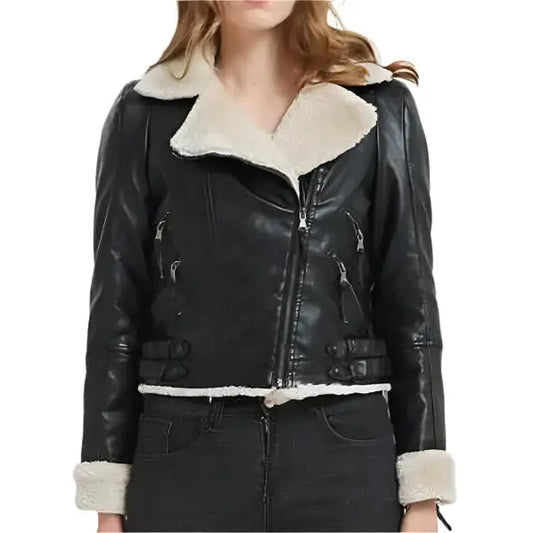 Women's Black B3 Shearling Bomber Jacket-0