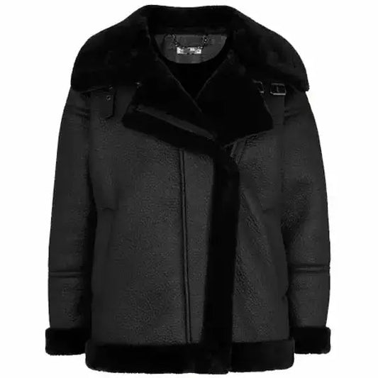 Women’s Black Faux Fur Shearling Biker Jacket