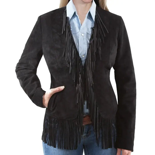 Women’s Black Suede Fringe Jacket-0