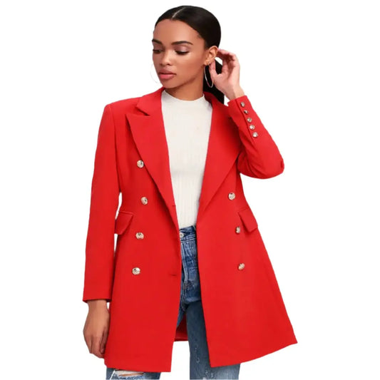 Women's Cherry Red Wool Long Coat