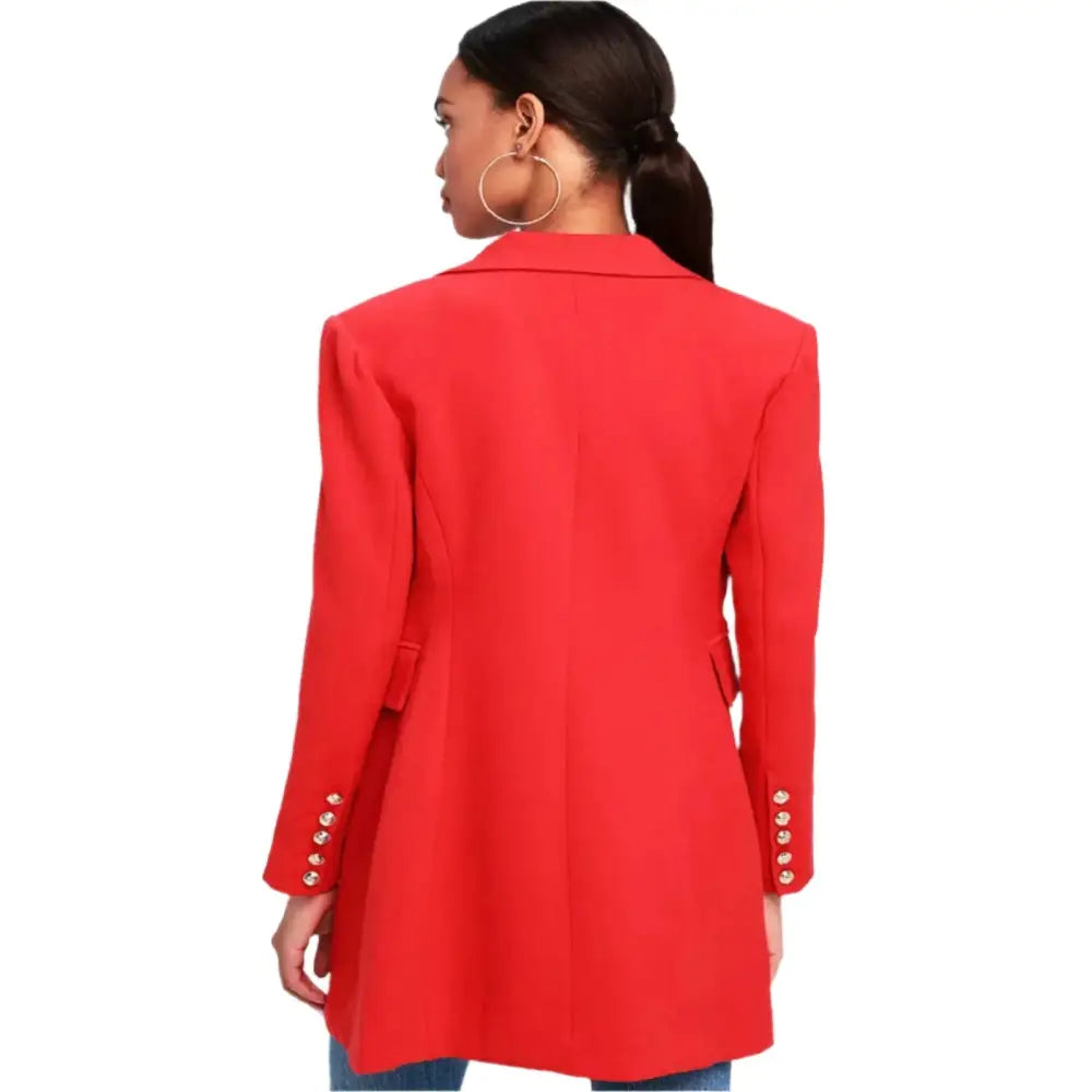 Women's Cherry Red Wool Long Coat