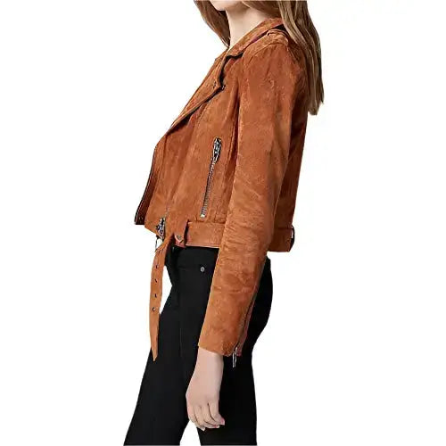 Women’s Cropped Suede Leather Motorcycle Jacket