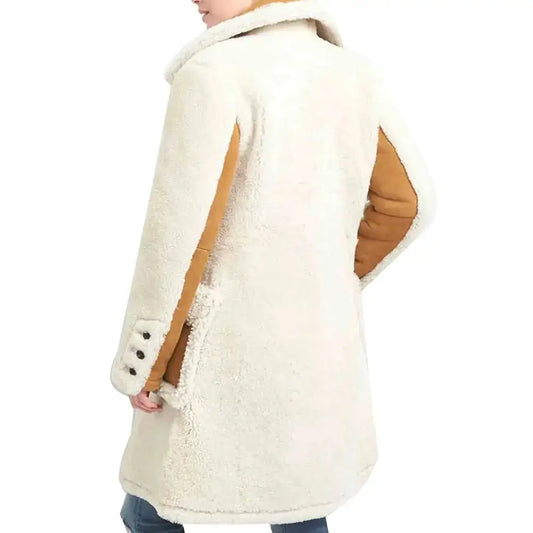Women’s White Shearling Double-Breasted Coat