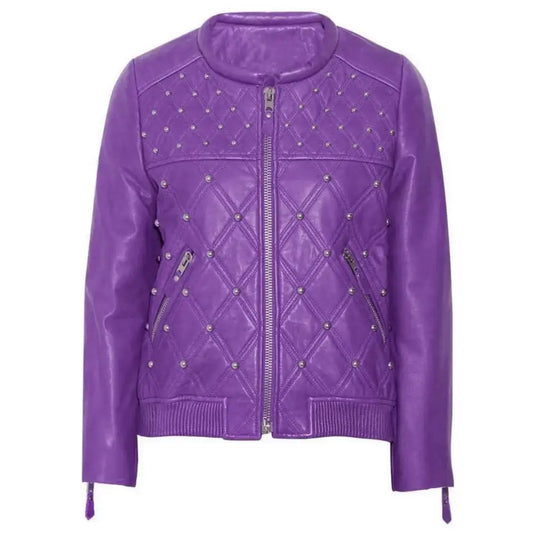 Women's Genuine Purple Leather Jacket-0