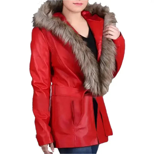 Women's Goldie Hawn Christmas Coat with Faux Fur Hood – Mrs. Claus Edition