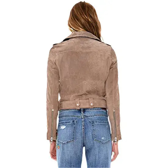 Cooper Allan Women’s Luxury Cropped Suede Leather Motorcycle Jacket