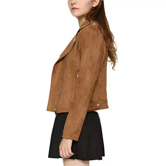 Riders Republic UK Women's Suede Moto Jacket with Notched Collar