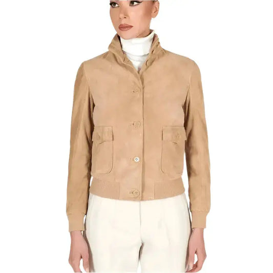 Women's Tan Brown Trucker Suede Leather Jacket