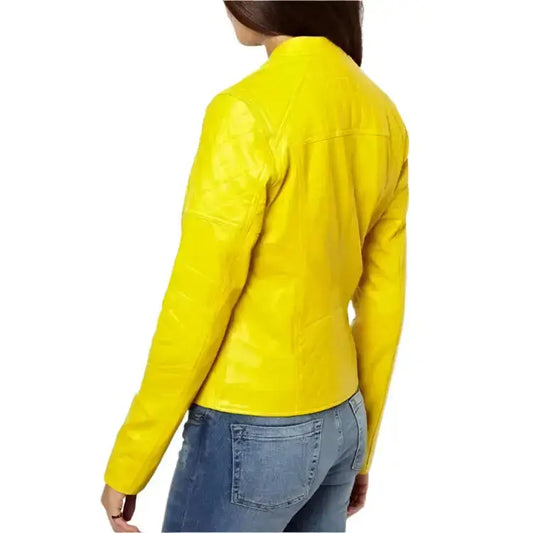 Women’s Yellow Leather Biker Jacket