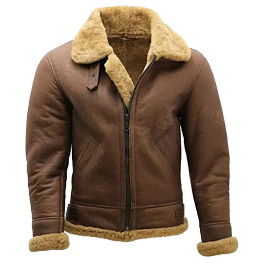 Men's WW2 Brown B3 Shearling Bomber Jacket – Vintage Aviator Flight Coat-0